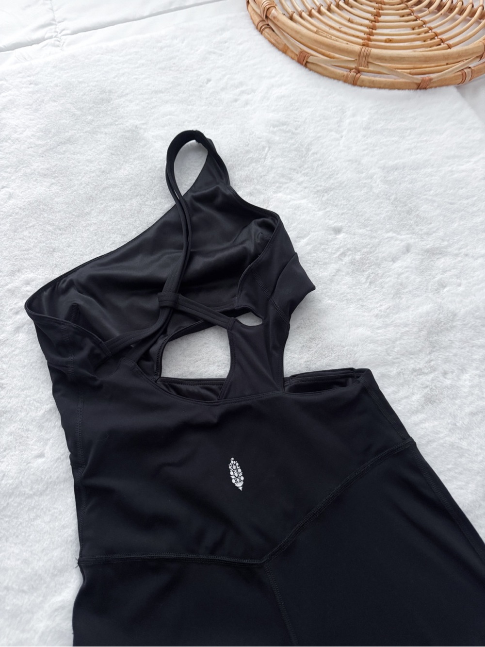 Free People Movement Transcend Limits Onesie Jumpsuit Black One Shoulder Cutout - Picture 7 of 14